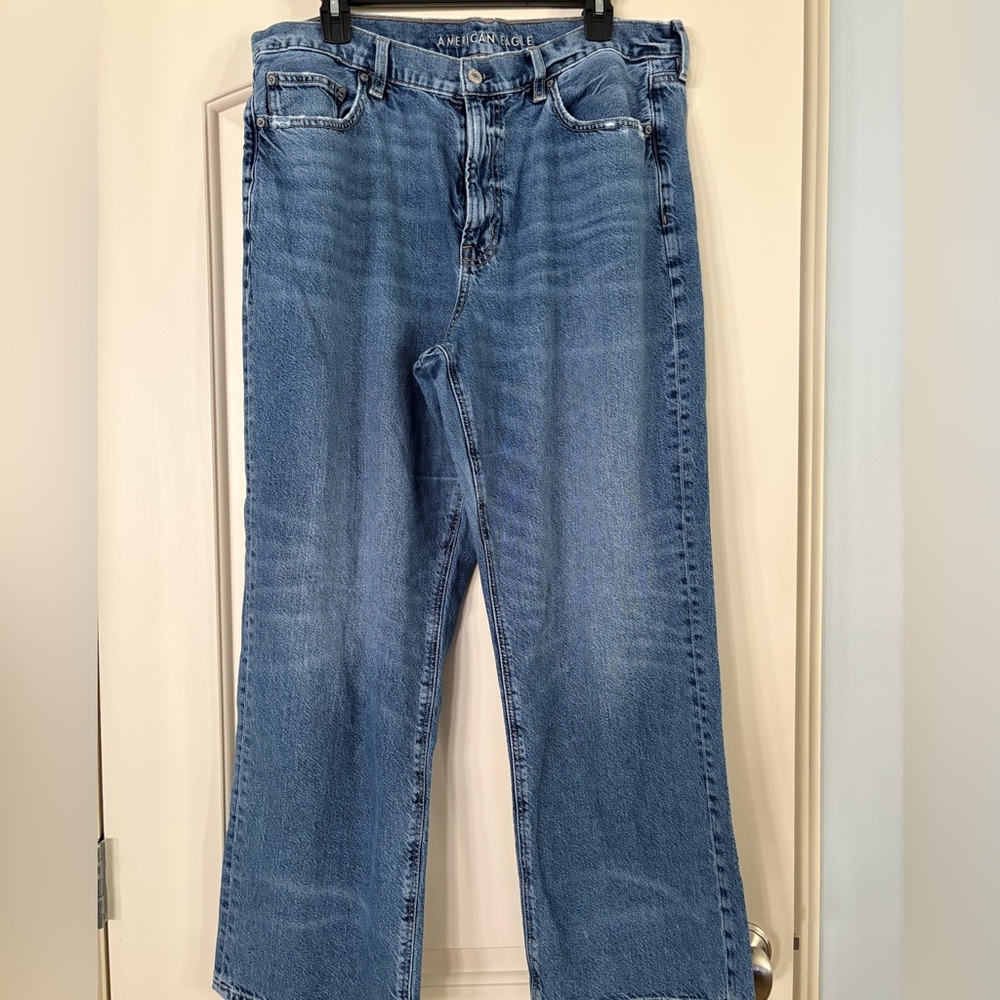 American Eagle Low Rise Baggy Blue Denim Jeans Size 16 Short EUC